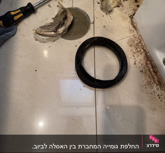 החלפת גומייה המחברת בין האסלה לביוב. 